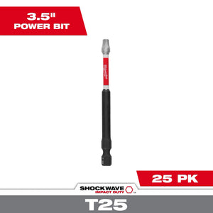 Milwaukee 48-32-4396 SHOCKWAVE 3-1/2 in. Impact Torx T25 Power Bits (25 Pk)