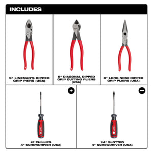 Milwaukee MT500-5 5PC Dipped Grip Cutting Pliers & Cushion Grip Screwdrivers Set