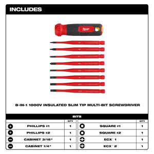 Milwaukee 48-22-2218 8-in-1 1000V Insulated Slim Tip Multi-Bit Screwdriver