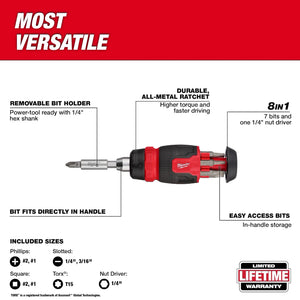 Milwaukee 48-22-2913 8-in-1 Ratcheting Compact Multi-Bit Screwdriver
