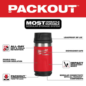 Milwaukee 48-22-8391R PACKOUT Red 12 oz. Insulated Bottle with Sip Lid