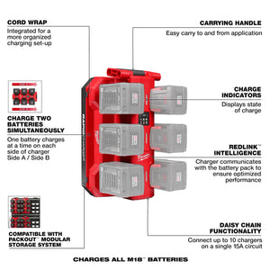 Milwaukee 48-59-1817 M18 18V PACKOUT 6-Port Daisy Chain Rapid Charger
