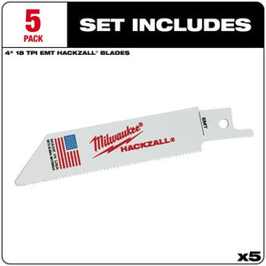 Milwaukee 49-00-5418 4" 14 TPI EMT Cutting HACKZALL Reciprocating Saw Blades 5CT