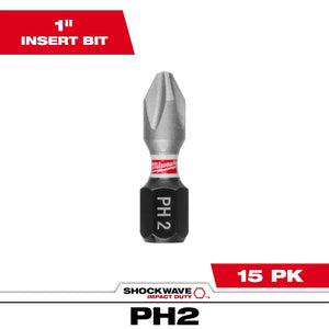 Milwaukee 48-32-5003 15PC SHOCKWAVE™ Impact Duty 1"Phillips #2 Insert Bits