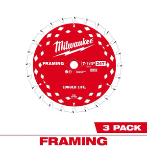 Milwaukee 48-40-0733 7-1/4" 24T Framing Circular Saw Blade (3 PK)