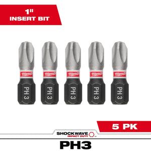 Milwaukee 48-32-4663 5PC SHOCKWAVE™ Impact Duty 1" Phillips #3 Insert Bits