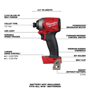 Milwaukee 2853-20 M18 FUEL™ 1/4" Hex Impact Driver (Tool Only)