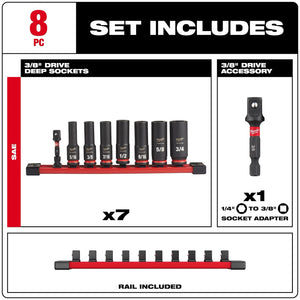 Milwaukee 49-66-7024 8PC Impact Duty 3/8" Drive SAE Deep 6 Point Socket Set