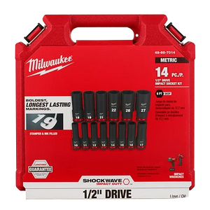 Milwaukee 49-66-7014 14PC SHOCKWAVE Impact 1/2" Drive Metric Deep 6pt Socket Set