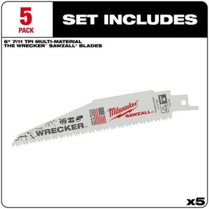Milwaukee 48-00-5701  5PC The WRECKER Multi-Material SAWZALL Blade 6" 7/11 TPI