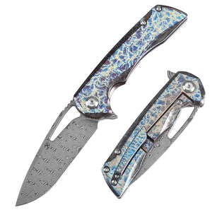 Kansept Knives Mini Kryo Frame Lock Knife Lightning Strike Ti (2.9" Damascus)