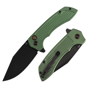 Tenable Knives Entity Button Lock Knife Dark Green Checkered Al (3.5" Black SW)