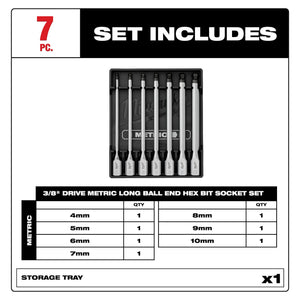 Milwaukee 48-22-9548 3/8" Metric Drive Ball End Hex Bit Socket Set 7PC