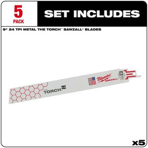 Milwaukee 48-00-5790 5PC 9" 24 TPI The Torch SAWZALL Blades