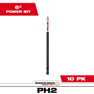 Milwaukee 48-32-4207 SHOCKWAVE Impact Duty 6" Phillips #2 Power Bits (10 PK)