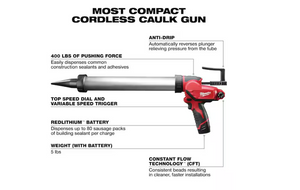 Milwaukee 2442-20 M12™ 20oz. Aluminum Barrel Sausage Style Caulk and Adhesive