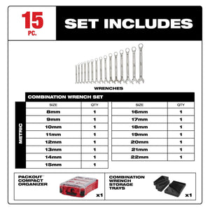 Milwaukee 48-22-9483 15pc Metric Combination Wrench Set w/ PACKOUT Organizer