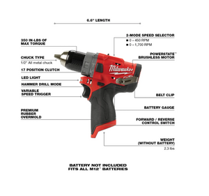 Milwaukee 2504-20 M12 FUEL™ 1/2" Hammer Drill (Tool Only)