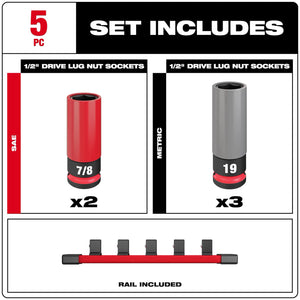 Milwaukee 49-66-7831 5PC 1/2 Dr SAE & Metric Lug Nut Wheel Socket Set