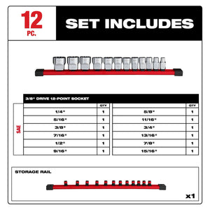 Milwaukee 48-22-9420 12pc 3/8" Drive 12-Point SAE Socket Set