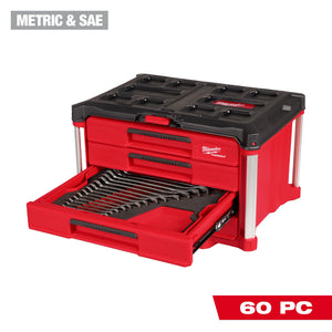 Milwaukee 48-22-9492 60PC SAE & Metric Wrench Set w/ PACKOUT 4 Drawer Tool Box