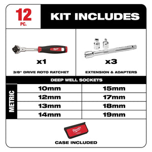 Milwaukee 48-22-9001 12pc 3/8" Drive Metric Socket Set (Open Box)