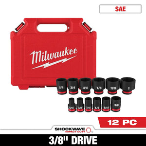 Milwaukee 49-66-7005 12PC Impact Duty 3/8" Drive SAE Standard 6pt Socket Set