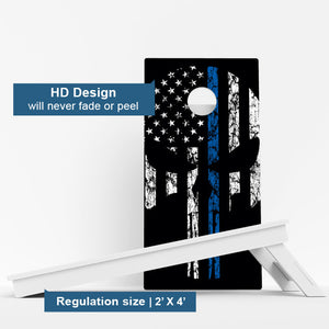 Blue Line Punisher Skull Weather Proof Cornhole Boards