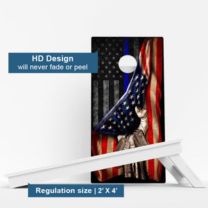 Pulled Blue Line American Flag Weather Proof Cornhole Boards
