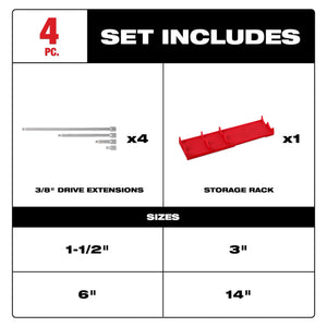 Milwaukee 48-22-9341 3/8 in. Drive Extension Set 4PC (Open Box)
