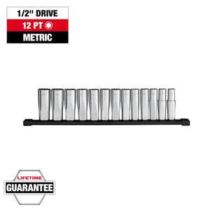 Milwaukee 48-22-9524 1/2 in. Drive Metric Deep Well 12-Point Socket Set 13PC