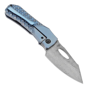 Kansept Knives Loki Frame Lock Knife Frag Blue Titanium (3" Damascus)