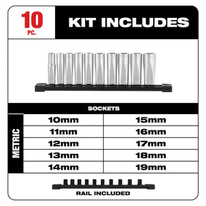 Milwaukee 48-22-9505 10PC 3/8" Deep Well Sockets, FOUR FLAT™ Sides