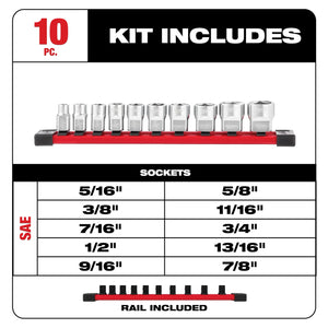Milwaukee 48-22-9403 10PC 3/8" SAE Sockets with FOUR FLAT™ Sides