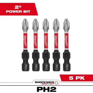 Milwaukee 48-32-4602 5PC SHOCKWAVE Impact Duty 2" Phillips #2 Power Bits