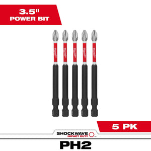 Milwaukee 48-32-4564 5PC SHOCKWAVE Impact Duty 3-1/2” Phillips #2 Power Bits