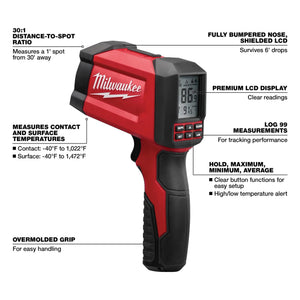 Milwaukee 2269-20 Laser Temperature Gun Infrared/Contact 30:1 Thermometer