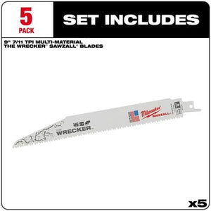Milwaukee 48-00-5706 5PC The WRECKER Multi-Mat SAWZALL Blade 9" 7/11TPI