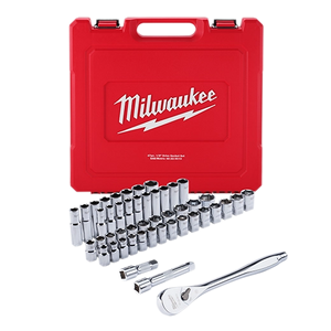 Milwaukee 48-22-9010 47pc 1/2" Drive Metric & SAE Ratchet & 4 FLAT Side Sockets
