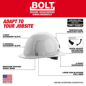 Milwaukee 48-73-1233 BOLT Orange Type 1 Class C Full Brim Vented Hard Hat