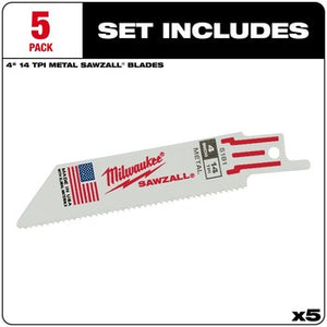 Milwaukee 48-00-5181 5PC 4" 14 TPI SAWZALL Blades