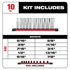 Milwaukee 48-22-9405 10PC 3/8" SAE Deep Well Sockets, FOUR FLAT Sides
