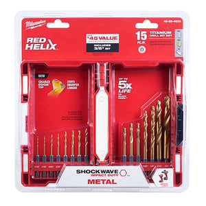 Milwaukee 48-89-4630 15PC SHOCKWAVE RED HELIX Titanium Drill Bit Set (Open Box)