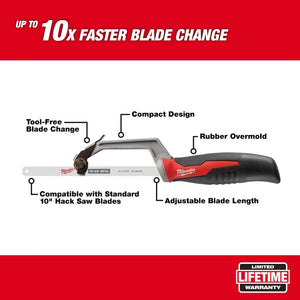 Milwaukee 48-22-0012 Compact Hack Saw with 10 in. 24 TPI Bi-Metal Blade