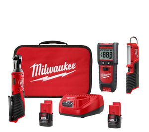 Milwaukee 2457-21NTE M12 Ratchet Set 3/8" Ratchet, Light, Tester, 2 Batteries