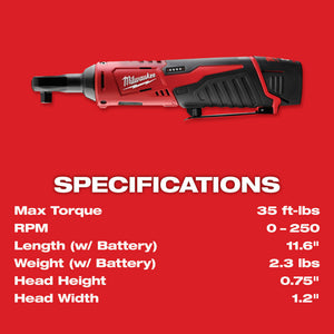 Milwaukee 2457-21NTE M12 Ratchet Set 3/8" Ratchet, Light, Tester, 2 Batteries