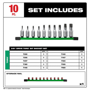 Milwaukee 48-22-9531 10PC 3/8" Drive TORX® Bit Socket Set