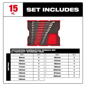Milwaukee 48-22-0156 15PC Metric Ratcheting Combination Wrench Set