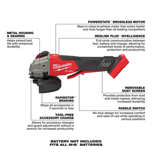 Milwaukee 2888-20 M18  4-1/2" / 5" Variable Braking Grinder, Paddle Switch