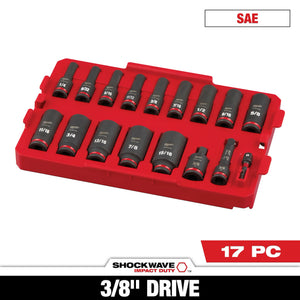 Milwaukee 49-66-6815 17PC Impact Duty Socket 3/8” Drive SAE TRAY Set